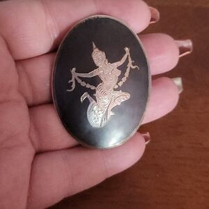 Vintage Sterling Silver Grey Siam Oval Brooch / Pin